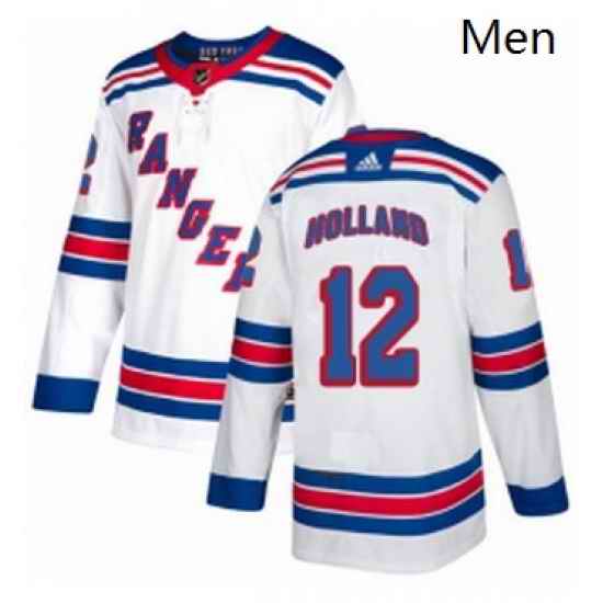 Mens Adidas New York Rangers 12 Peter Holland Authentic White Away NHL Jersey